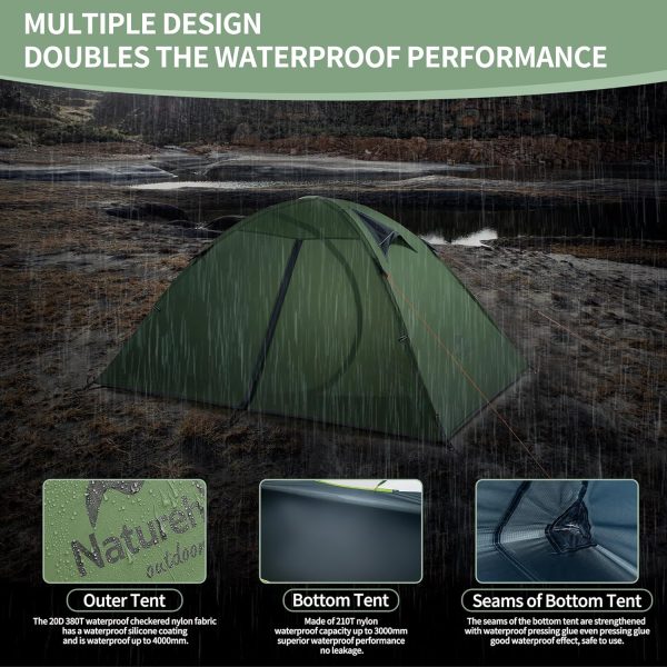 Naturehike Ultraleichtes Silikonzelt Campingzelt 2 Personen Zelt Regenfest Camping Wandern 3-4 Saison Zelt (Gr??n) – Bild 3