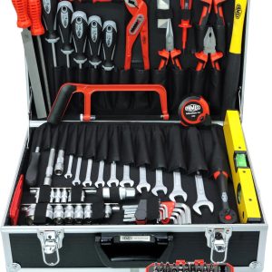 Famex 745-47 Aluminium Werkzeugkoffer gefüllt mit hochwertigem Werkzeug Set - Werkzeugkasten bestückt. für Haushalt. Garage. Werkstatt. Werkzeugkiste komplett