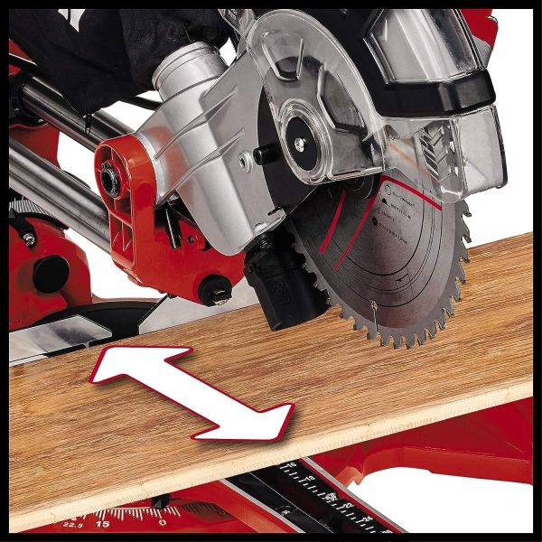 Einhell Zug-Kapp-Gehrungssäge TC-SM 2131/2 Dual (1800 W. max. 62 mm x 310 mm Schnitttiefe/-breite. Ø 210 mm Sägeblatt. beidseitig neigbarer Sägekopf. Zugfunktion. Laser) – Bild 6
