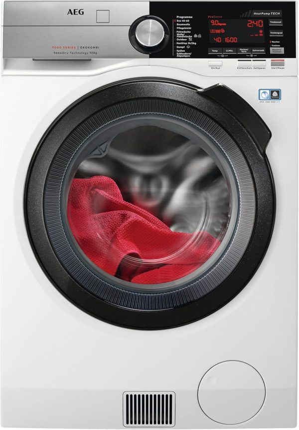 AEG Waschtrockner mit W?rmepumpe Serie 9000 SensiDry? / Testsieger der Stiftung Warentest / 9 kg Waschen / 6 kg Trocknen / C / Mengenautomatik / Nachlege- und Dampffunktion / 1600 U/min / L9WEF80690