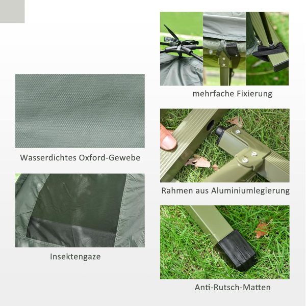 Outsunny Feldbett 4 in 1 Camping Set mit Zelt Schlafsack Matratze faltbar. Dunkelgr??n – Bild 7