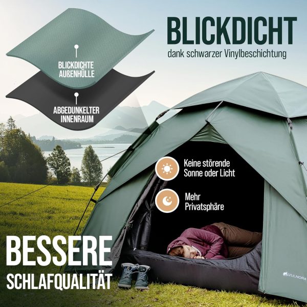 Pop Up Zelt 4 Personen - Wasserdicht [5000mm Wassers?ule] Wurfzelt 1-4 Personen | Auf- und Abbau in Sekunden - Strandzelt mit UV-Schutz -Blickdicht - Strand Camping Outdoor Reisen – Bild 3