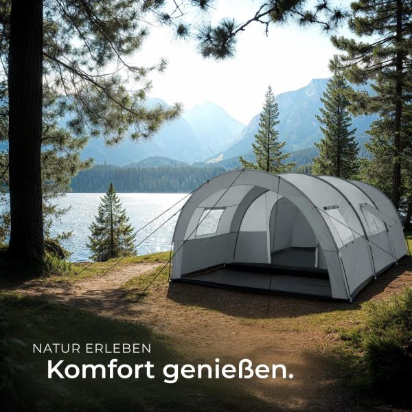 tectake? Tunnelzelt. 6 Personen. Familienzelt. Zelt gro? mit Vorzelt und Bodenplane. UV-Schutz. Camping Zelt inkl. Tragetasche. 350 x 480 x 195 cm - dunkelgrau/hellgrau – Bild 7