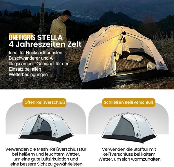 OneTigris Stella Rucksack Zelt - Freistehend leicht 3000 mm wasserdicht 4 Jahreszeiten Camping Zelt f??r Outdoor Wandern Bergsteigen – Bild 4