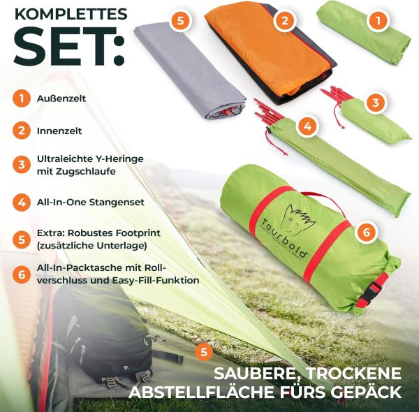 Tourbold Zelt 2 Personen | Tourbude II | kleines Packma? | Ultraleicht | wasserdicht | gro?es Innenzelt | Doppelschichtzelt | Trekking | Radfahren | Kanutour | Festival | Camping – Bild 3