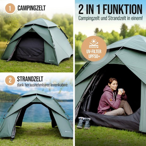 Pop Up Zelt 4 Personen - Wasserdicht [5000mm Wassers?ule] Wurfzelt 1-4 Personen | Auf- und Abbau in Sekunden - Strandzelt mit UV-Schutz -Blickdicht - Strand Camping Outdoor Reisen – Bild 5
