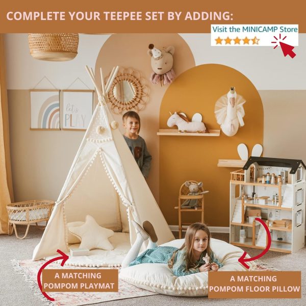 Kinder Tipi-Zelt - sehr strapazierf?higes. originales Tipi-Zelt aus naturbelassenem Canvas - Spielzelt mit Bommel-Verzierungen f??r Kinder – Bild 4