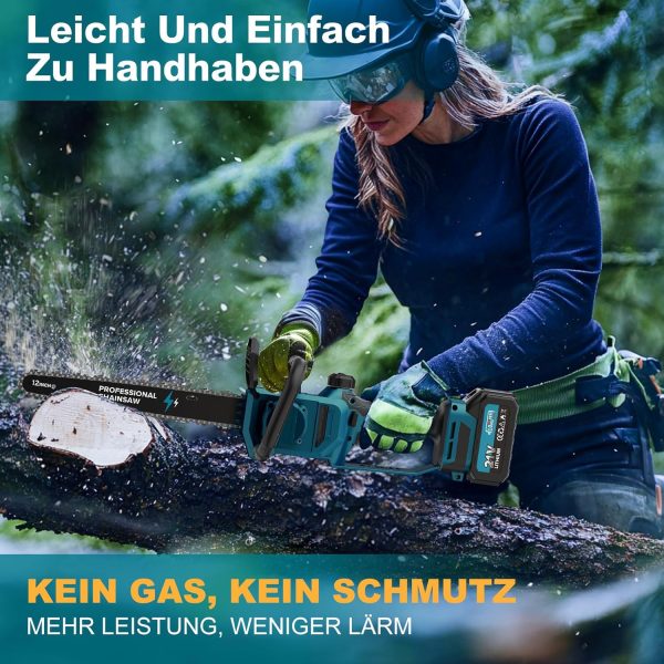 Akku Kettensäge mit Akku 12000mAh. 12 Zoll Elektro Kettensäge 1800W Bürstenloser mit Automatischer Öler. Astsäge Elektrisch für Zum Schneiden von Holz. Bäumen. Gartenarbeit – Bild 7