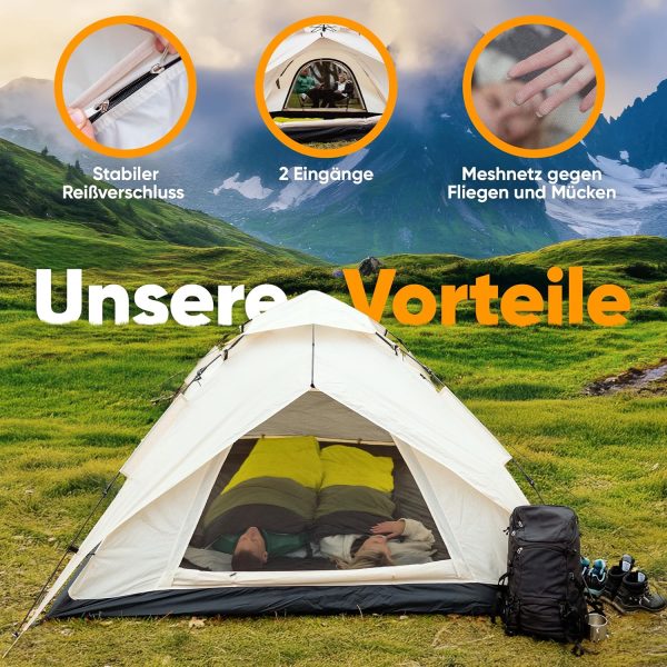 XXL Quicktent ?C 245x245x145 cm ?C Wasserdicht (5000mm Wassers?ule). Windstabil & Blitzschnell Aufgebaut ?C Campingzelt f??r 2-4 Personen mit Extra Stauraum & Top-Bel??ftung. Pop Up Zelt – Bild 6