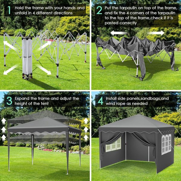 Pavillon 3x3. Faltpavillon Wasserdicht Stabil Winterfest mit 420D Oxford.UV Schutz 50+.Faltpavillon 3x3 mit 4 Seitenteilen.Gartenpavillon H?henverstellbar. Faltbare Pavillon Zelt f??r Camping.Grau – Bild 5