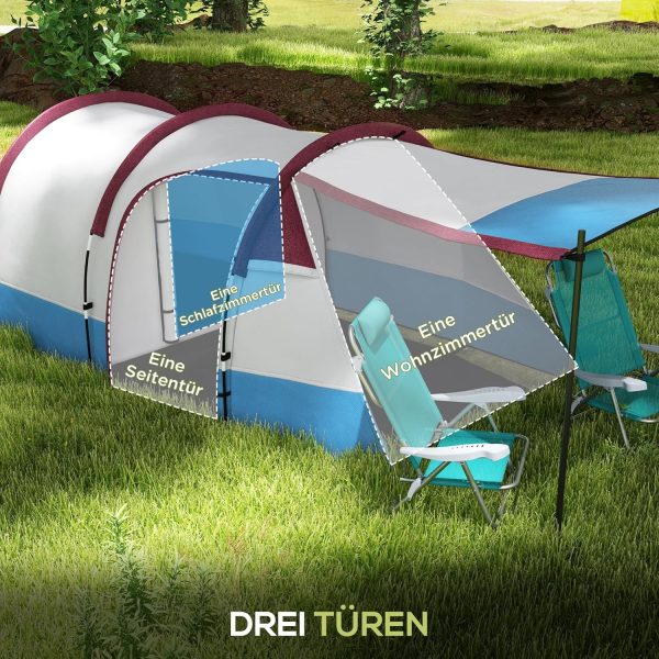 Outsunny Campingzelt. Tunnelzelt f??r 3 Personen. mit Lichthaken. Vorzelt. 2 R?umen. Winddicht Familienzelt mit Tragetasche. 2000mm Wasserabweisend Pop Up Zelt f??r Camping. Garten – Bild 4