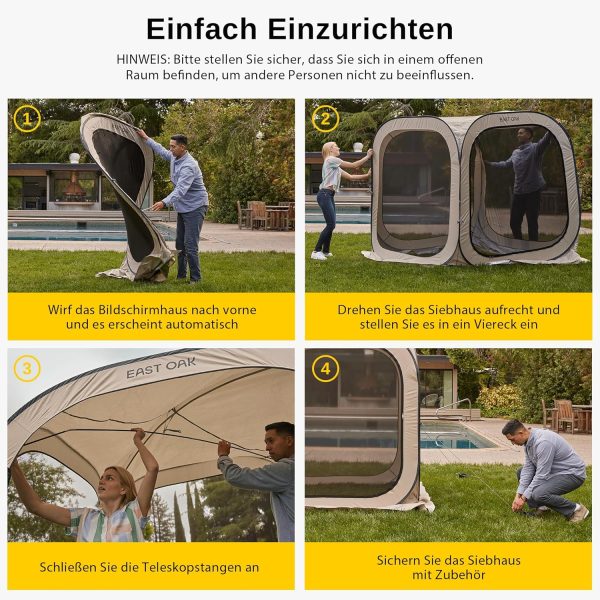 Pop Up Zelt 2-3 Personen. Pavillon f??r Camping. Garten. Terrasse. Wurfzelt. Familienzelt Stehh?he. Stoffe Wasserdicht. UPF 50+ UV Schutz. 360?? Bel??ftung. Anti Moskito. mit Tragetasche. Beige – Bild 3