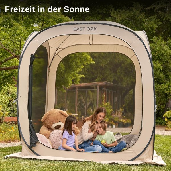 Pop Up Zelt 2-3 Personen. Pavillon f??r Camping. Garten. Terrasse. Wurfzelt. Familienzelt Stehh?he. Stoffe Wasserdicht. UPF 50+ UV Schutz. 360?? Bel??ftung. Anti Moskito. mit Tragetasche. Beige – Bild 5