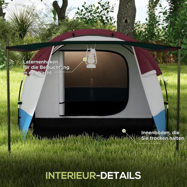 Outsunny Campingzelt. Tunnelzelt f??r 3 Personen. mit Lichthaken. Vorzelt. 2 R?umen. Winddicht Familienzelt mit Tragetasche. 2000mm Wasserabweisend Pop Up Zelt f??r Camping. Garten – Bild 6