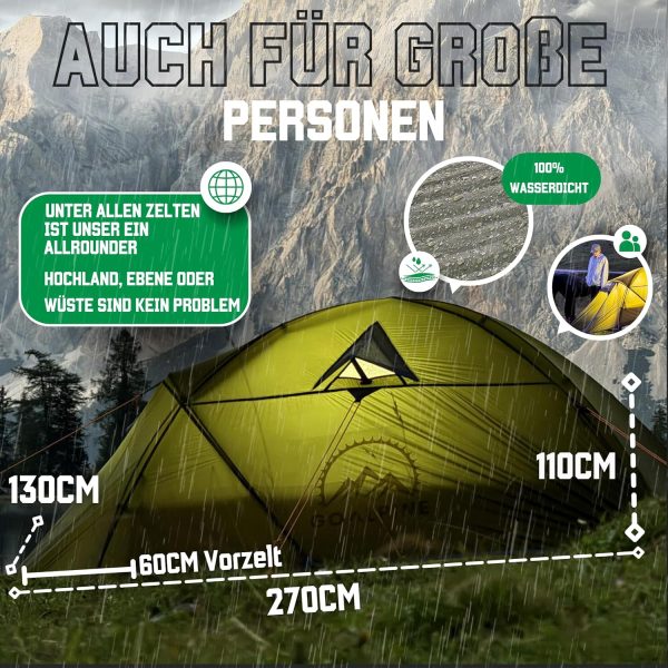 GOALPINE? Zelt f??r 1 & 2 gro?e Personen | wasserdicht 4000mm | kleines Packma? | zum Wandern. Bergtouren & Bikepacking | Ultraleicht | 4 Jahreszeiten | schneller aufbau – Bild 3