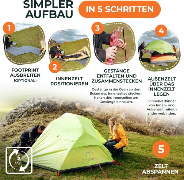 Tourbold Zelt 2 Personen | Tourbude II | kleines Packma? | Ultraleicht | wasserdicht | gro?es Innenzelt | Doppelschichtzelt | Trekking | Radfahren | Kanutour | Festival | Camping – Bild 7