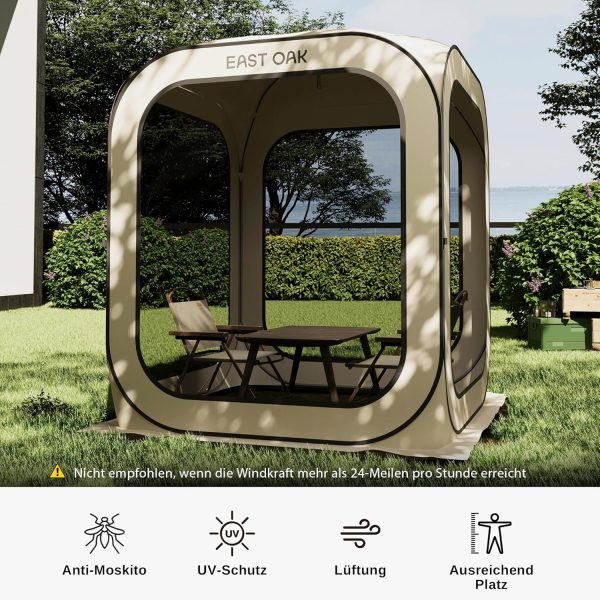Pop Up Zelt 2-3 Personen. Pavillon f??r Camping. Garten. Terrasse. Wurfzelt. Familienzelt Stehh?he. Stoffe Wasserdicht. UPF 50+ UV Schutz. 360?? Bel??ftung. Anti Moskito. mit Tragetasche. Beige – Bild 2