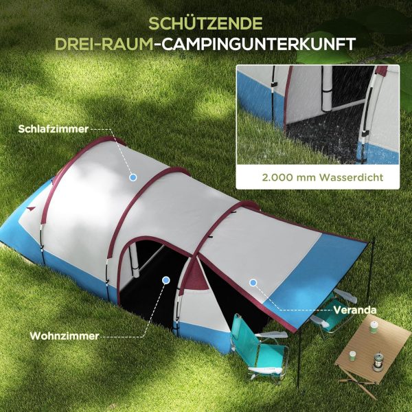 Outsunny Campingzelt. Tunnelzelt f??r 3 Personen. mit Lichthaken. Vorzelt. 2 R?umen. Winddicht Familienzelt mit Tragetasche. 2000mm Wasserabweisend Pop Up Zelt f??r Camping. Garten – Bild 3