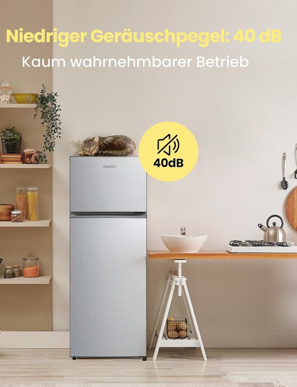 Comfee RCT284DS2 K??hl-/Gefrierkombination/Gefrierteil oben/176 kWh/Jahr/143cm H?he/LED Licht/Reversibles T??rscharnier/Silber – Bild 5
