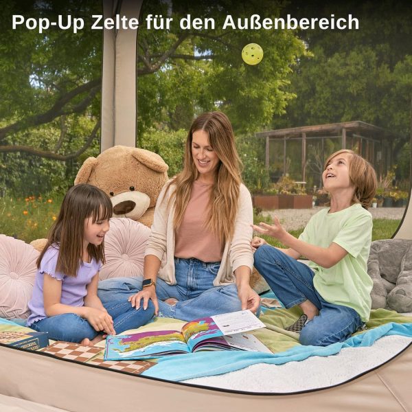 Pop Up Zelt 2-3 Personen. Pavillon f??r Camping. Garten. Terrasse. Wurfzelt. Familienzelt Stehh?he. Stoffe Wasserdicht. UPF 50+ UV Schutz. 360?? Bel??ftung. Anti Moskito. mit Tragetasche. Beige – Bild 8