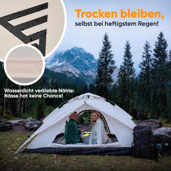 XXL Quicktent ?C 245x245x145 cm ?C Wasserdicht (5000mm Wassers?ule). Windstabil & Blitzschnell Aufgebaut ?C Campingzelt f??r 2-4 Personen mit Extra Stauraum & Top-Bel??ftung. Pop Up Zelt – Bild 2