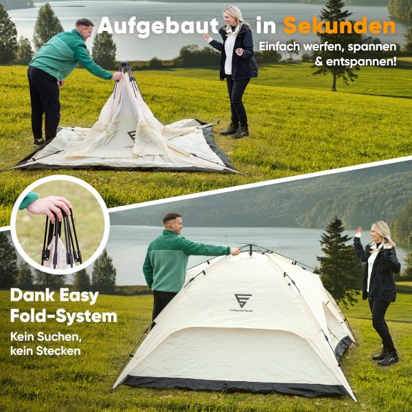 XXL Quicktent ?C 245x245x145 cm ?C Wasserdicht (5000mm Wassers?ule). Windstabil & Blitzschnell Aufgebaut ?C Campingzelt f??r 2-4 Personen mit Extra Stauraum & Top-Bel??ftung. Pop Up Zelt – Bild 3