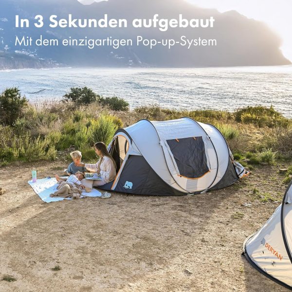 Deryan Pop Up Zelt f??r 4 Personen ?C wasserdicht bis 2000MM mit versiegelten N?hten und extra Dicker Bodenplane ?C von 2 Sekunden aufgebaut und zusammengeklappt ?C inklusive Abspannseilen und Heringen – Bild 5