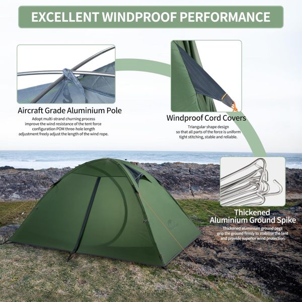 Naturehike Ultraleichtes Silikonzelt Campingzelt 2 Personen Zelt Regenfest Camping Wandern 3-4 Saison Zelt (Gr??n) – Bild 4