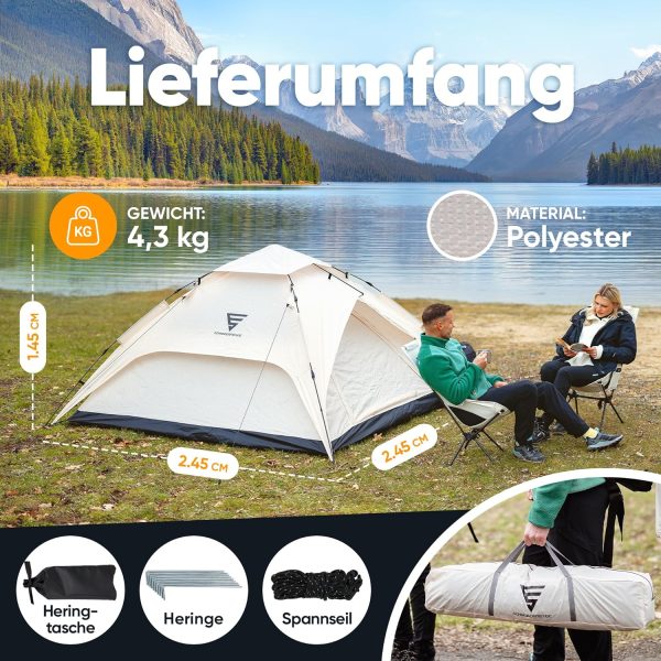 XXL Quicktent ?C 245x245x145 cm ?C Wasserdicht (5000mm Wassers?ule). Windstabil & Blitzschnell Aufgebaut ?C Campingzelt f??r 2-4 Personen mit Extra Stauraum & Top-Bel??ftung. Pop Up Zelt – Bild 7