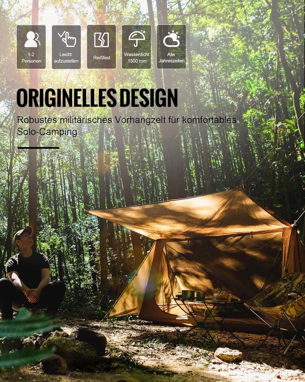 OneTigris Backwoods Bungalow 2.0 Zelt f??r 1-2 Personen Camping Zelt leichtes Wurfzelt wasserdicht 3 Jahreszeit Unterstand Zelt f??r Wandern Outdoor (Kojote Braun) – Bild 2