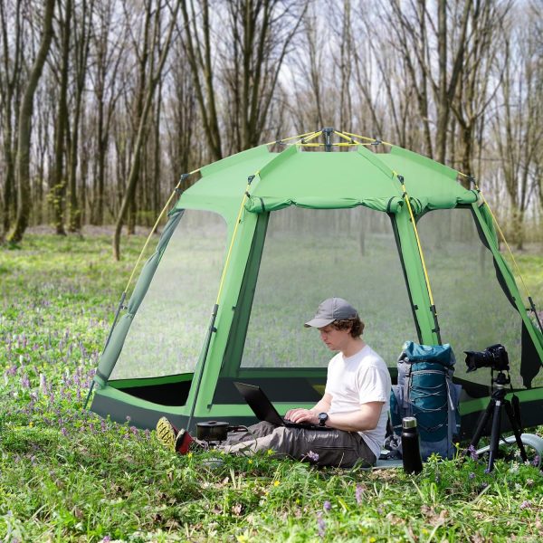 Outsunny Camping Zelt 6 Personen Zelt Familienzelt Kuppelzelt Kunstleder2000mm einfache Einrichtung f??r Familien Trekking Festival Stahl Glasfaser Gr??n 320 x 320 x 180 cm – Bild 2